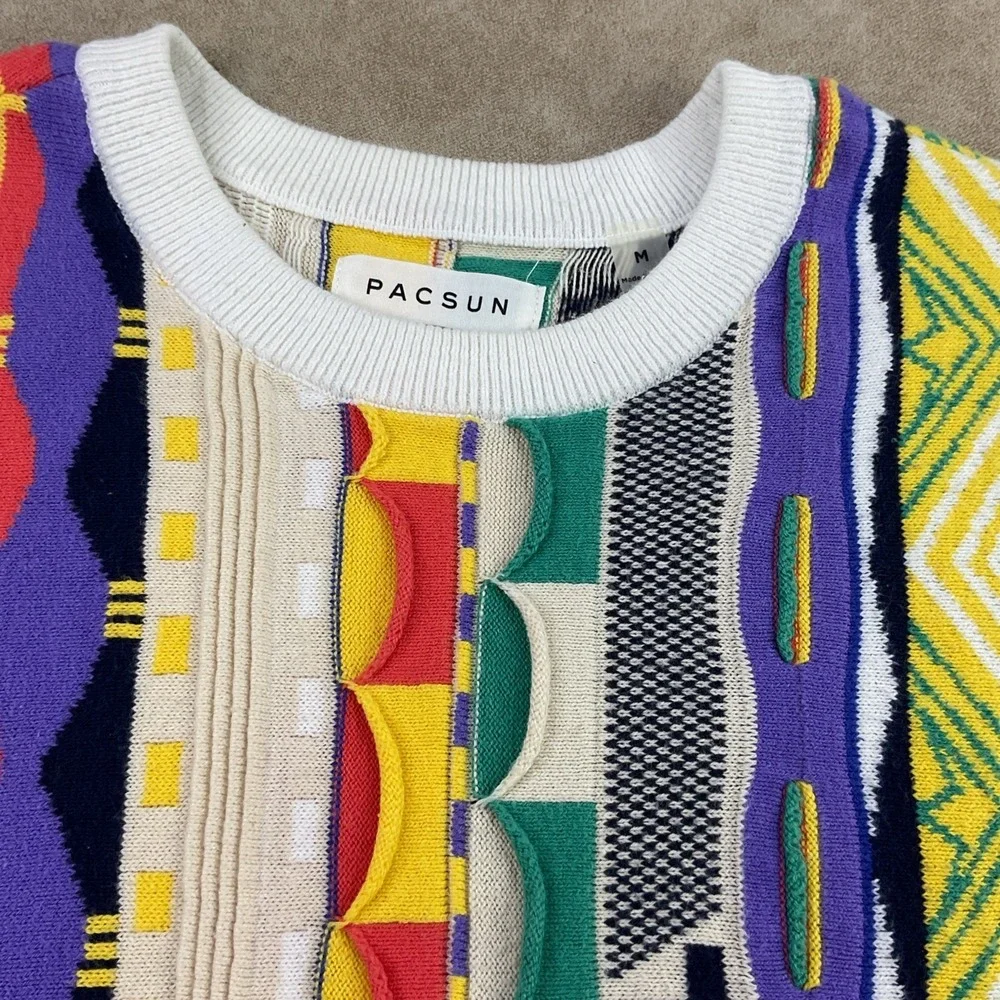 Pacsun Sweater Men Sz M Colorful Bright Coogi Style Retro Crewneck Pullover Knit